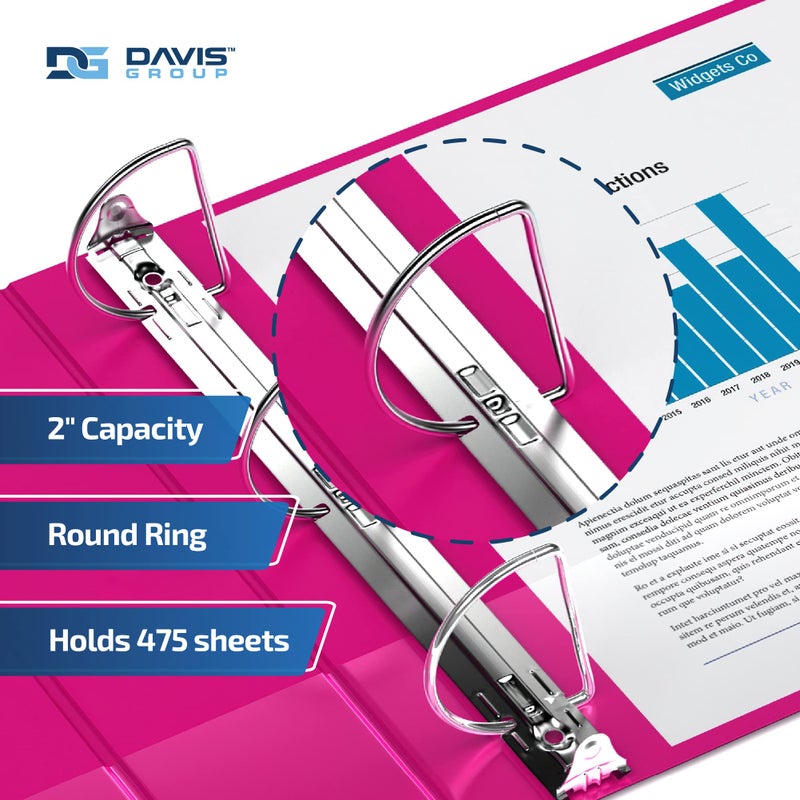 Davis Group Premium Economy 6-Pack 3-Ring Binders for School or Office, D-Ring Binders, 2 Inch, Pink - Image 2